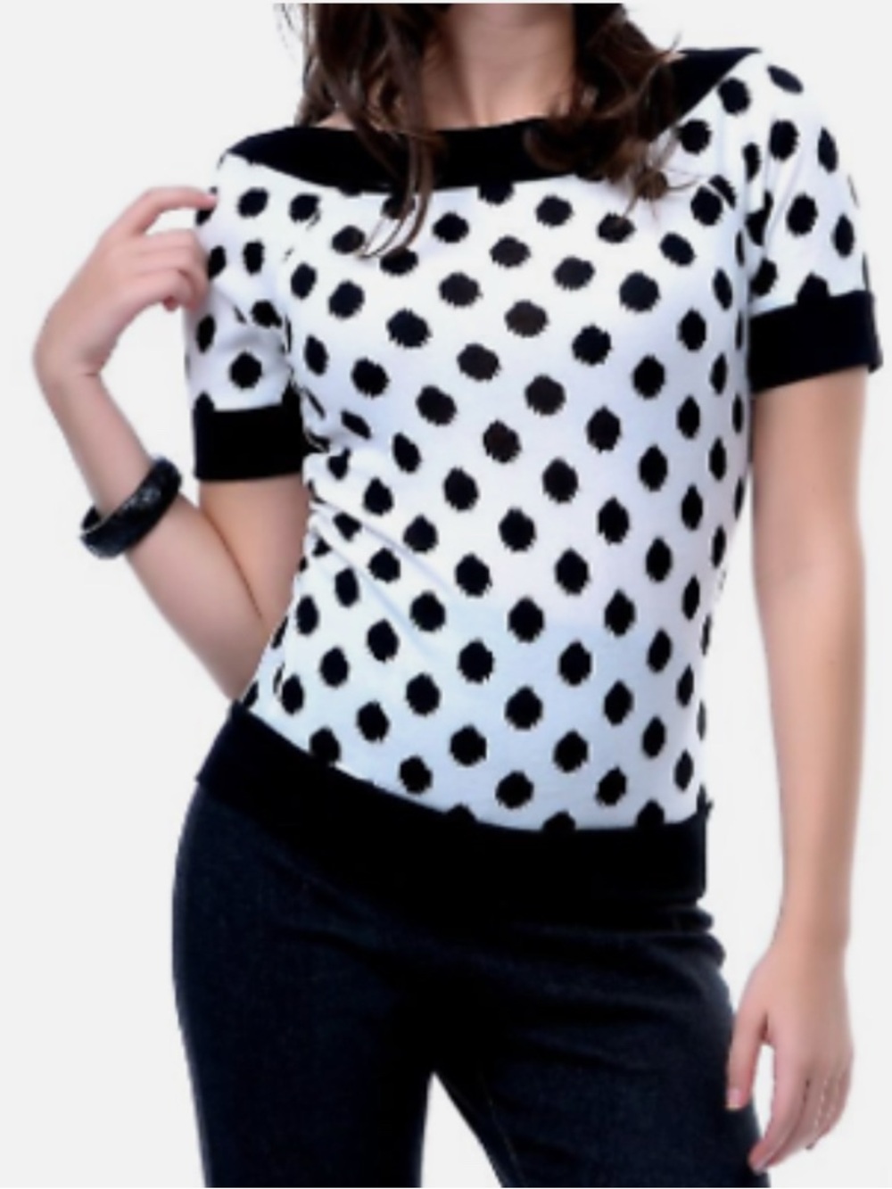 Sourpuss Rebel Black & White Polka Dot Rockabilly Pinup Bettie Page Sweater, M